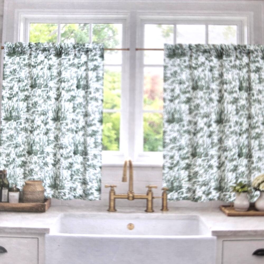 NEW Laura Ashley Green Toile Linen blend Cafe Curtains